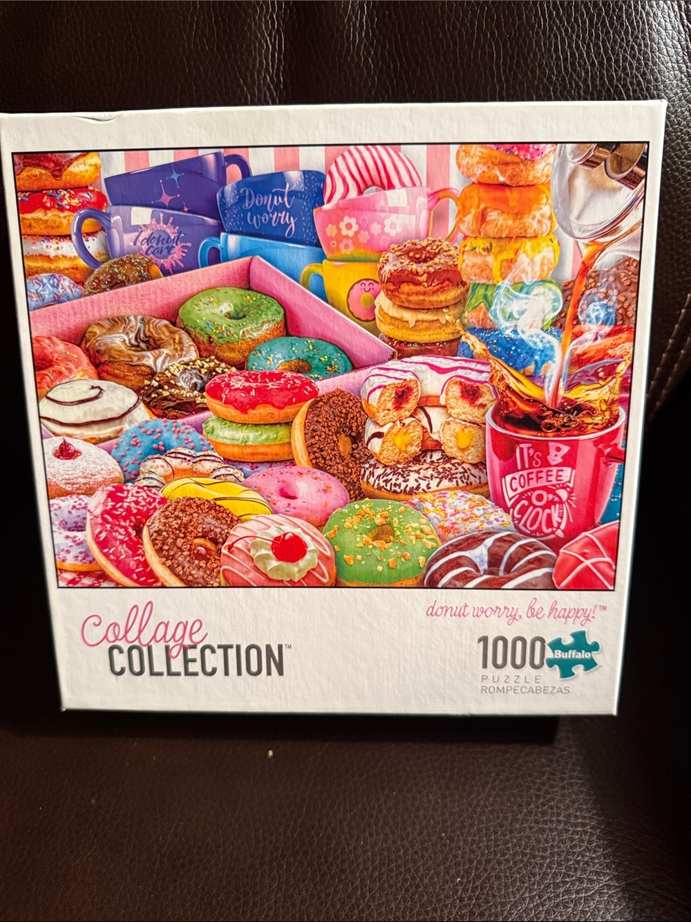 Buffalo  Donut worry be happy Collage jigsaw Puzzle.  1000 pieces complete